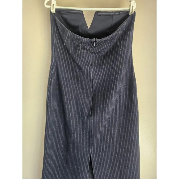 NWT Anthropologie Stripe Strapless Menswear Dress Sz 14 Stretch Deep Navy #9G406 - Picture 8 of 13